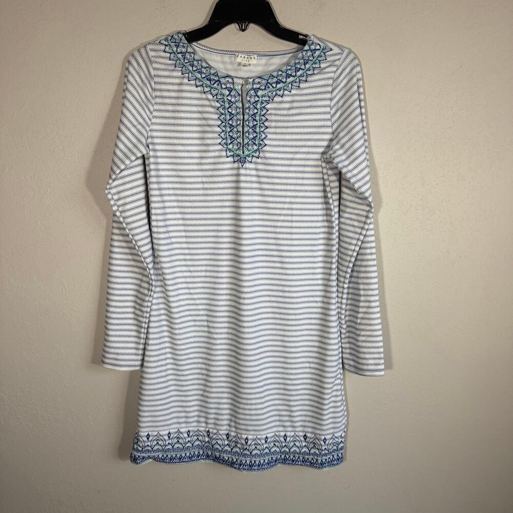 Cabana Life Blue White Striped Long Sleeve Shift Dress Beach Cover Up Womens S